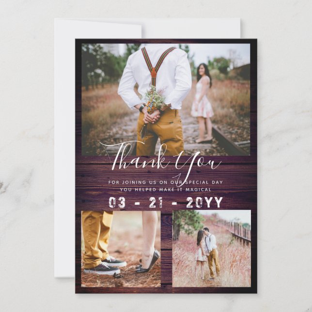 Merci RUSTIQUE Mariage PHOTO COLLAGE Violet (Devant)