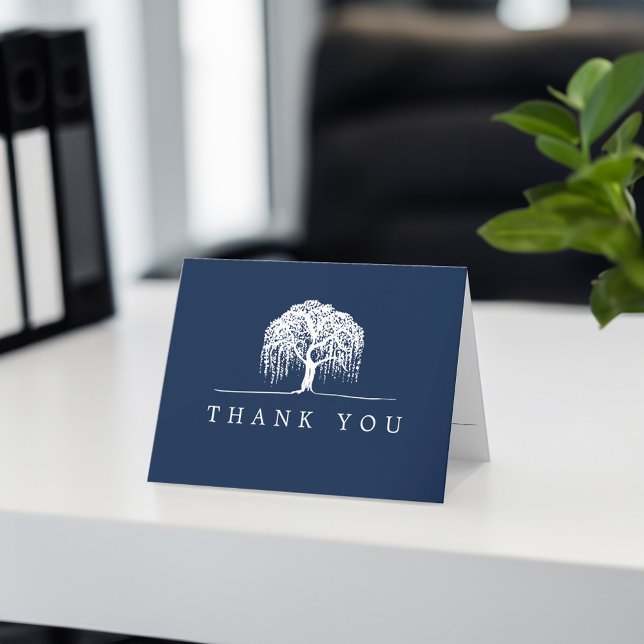 Merci Rustique Marine Bleu Blanc Willow Tree Logo (Thank You Rustic Navy Blue White Willow Tree Logo)