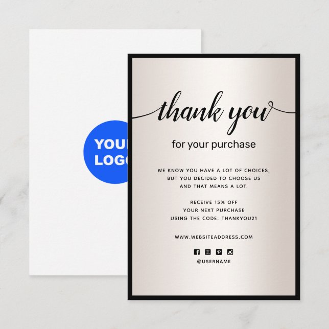 Merci Satin Gold pour votre carte de billet d'acha (Devant / Derrière)