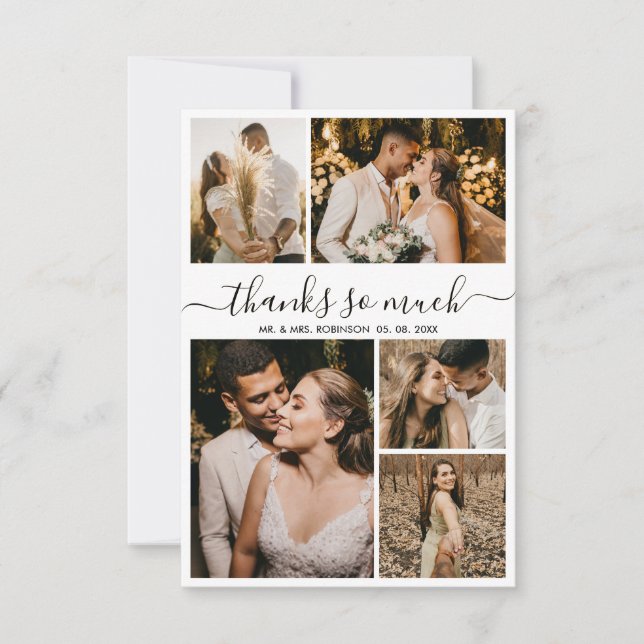 Merci Script Photo Collage Mariage Carte de remerc (Devant)