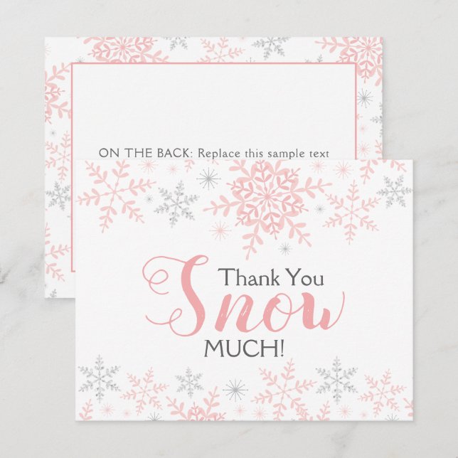 Merci SNOW beaucoup rose Baby shower carte de note (Devant / Derrière)