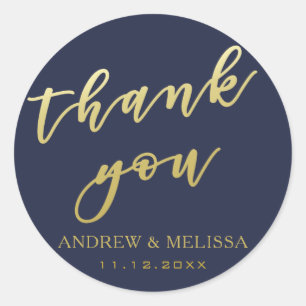Merci   Sticker Mariage de script Navy & Gold