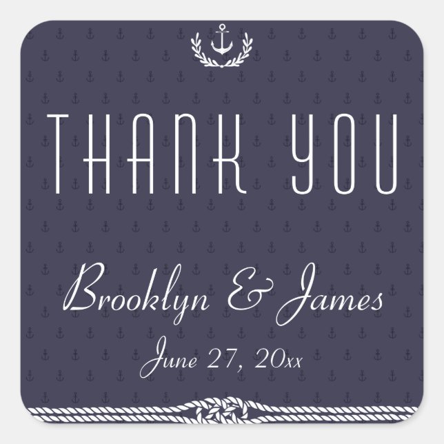 Merci Stickers de mariage nautique Ancres bleues (Devant)