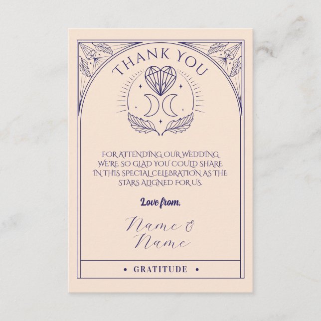 Merci Tarot Lune Cristaux Coeurs Cartes de Mariage (Devant)