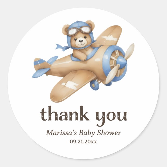 Merci Teddy Ours Pilote Baby Boy Douche Sticker (Devant)
