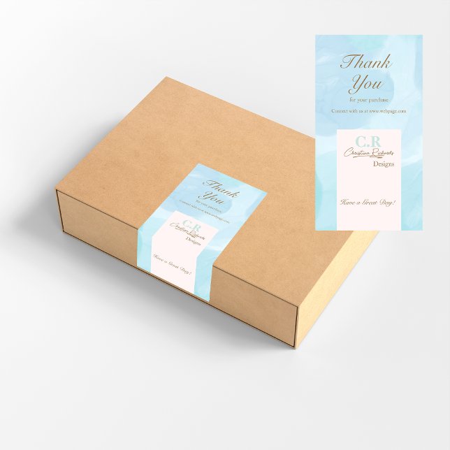 Merci Turquoise d'aquarelle bleu moderne Étiquette (Créateur téléchargé)