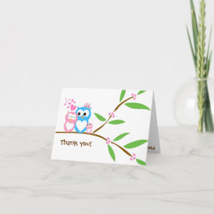 Merci Twin Baby Girl Owl Baby shower Note Card