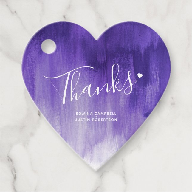 Merci violet abstrait mariage - étiquettes cadeaux (Devant)