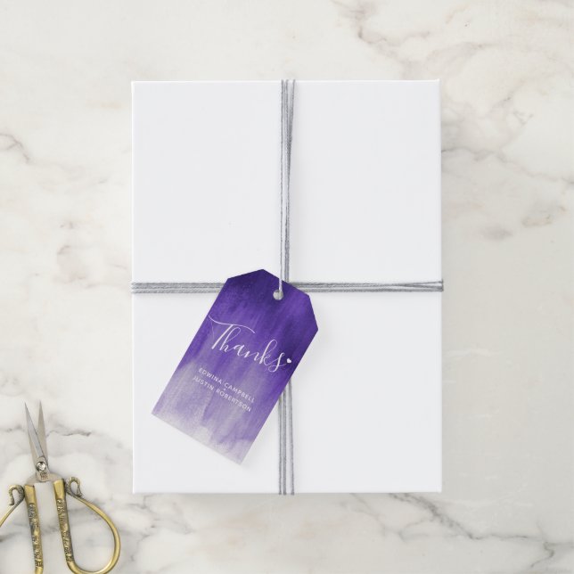 Merci violet mariage abstrait ou étiquettes cadeau (Avec de la ficelle)