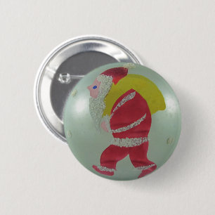 Mercury Art Glass Christmas Ball Painted Santa 2 Inch Round Button