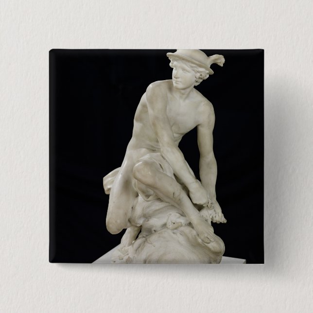Mercury Attaching his Winged Sandals, 1744 2 Inch Square Button (Front)