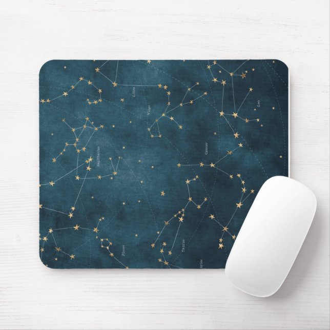 Mercury blue constellations star map parchment mouse pad (With Mouse)