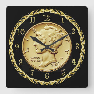 Mercury Dime Centennial Gold Coin Image ~ Square Wall Clock
