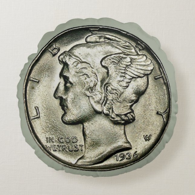 Mercury Dime Coin Round Pillow (Front)