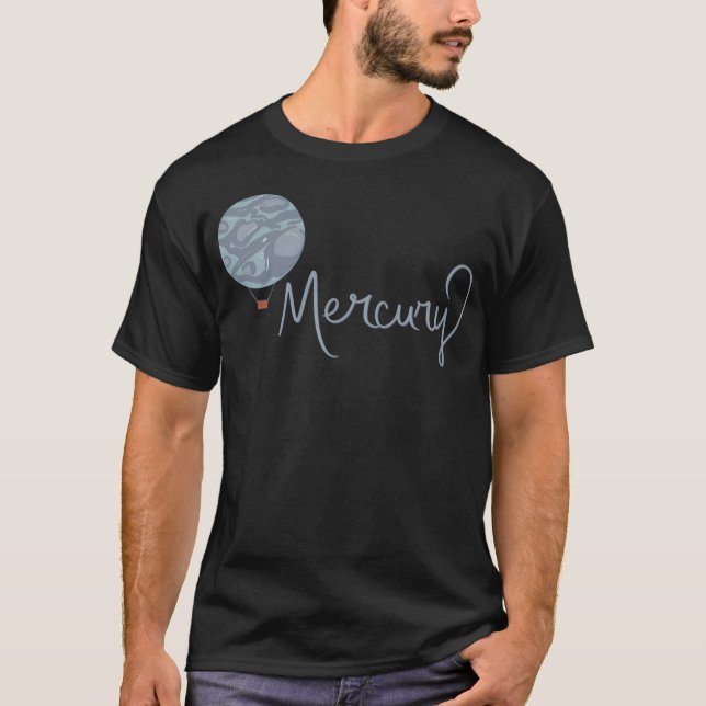 Mercury Planet Hot Air Balloon Title Cursive Space T-Shirt (Front)