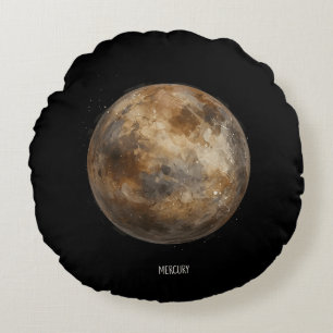 Mercury: Watercolor Planet Round Pillow