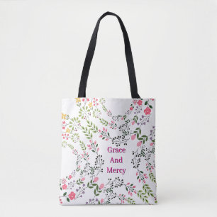 Mercy And Grace White Floral Tote Bag