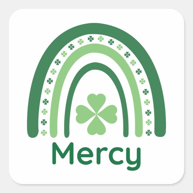 Mercy Name Clover Boho Rainbow Square Sticker (Front)
