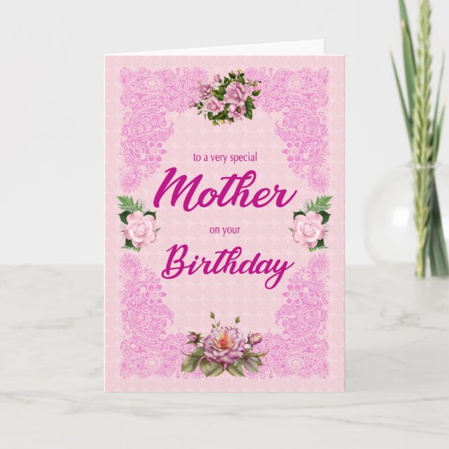 Mère Anniversaire avec carte rose Roses (Devant)
