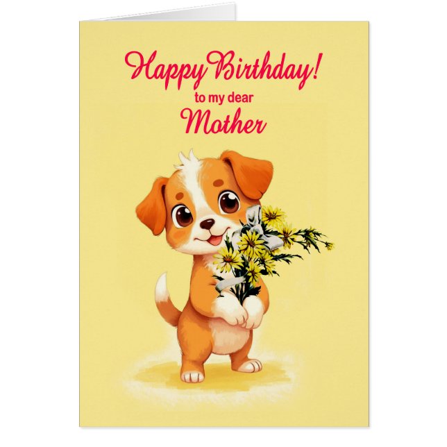 Mère Anniversaire Chiot et Fleurs (Devant)