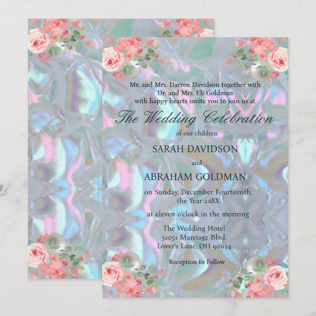 Mère de Perle Iridescent Élégant Invitation de Mar (Devant / Derrière)