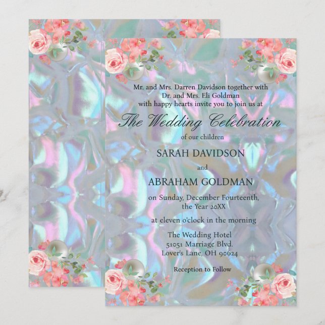 Mère de Perle Irridescent Élégant Invitation de Ma (Devant / Derrière)