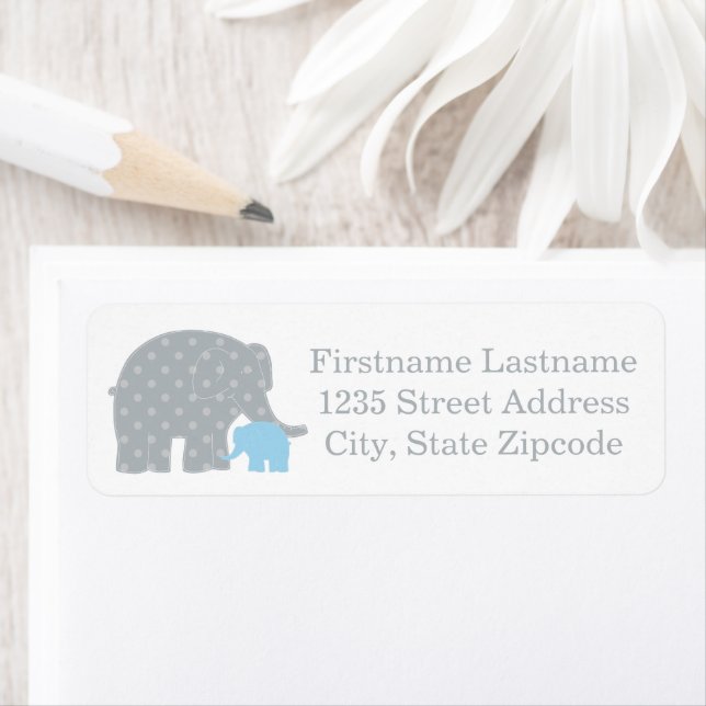Mère Eléphant Baby shower de points gris bleu (En situation)