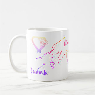 Mère & Enfant Mains & Coeurs Nom Mug