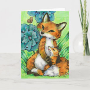 Mère et bébé Fox mignonne animal Carte de voeux