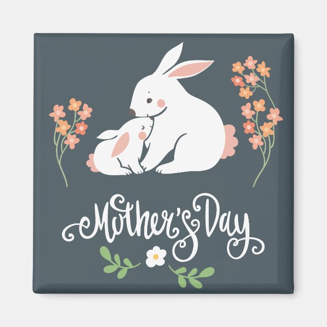 Mère et Bébé Lapin Mère's Day Magnet (Devant)
