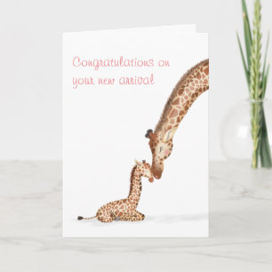 Mère girafe et veau nouvelle carte bébé (rose)