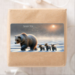 Mère Grizzly Oursons Toundra Arctique Gelée