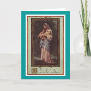 Mère Marie tenant La Carte De Vacances Enfant Chri