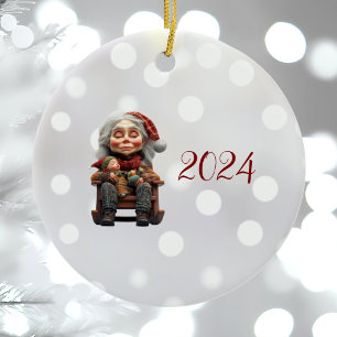 Mère Noël II Ornement en céramique Elf de Noël