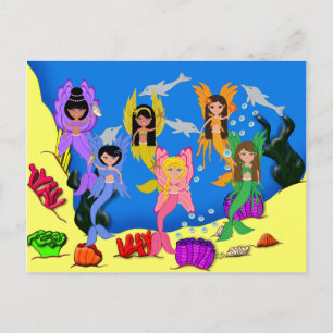 Merfairies in Ocean with Dolphins Postcard