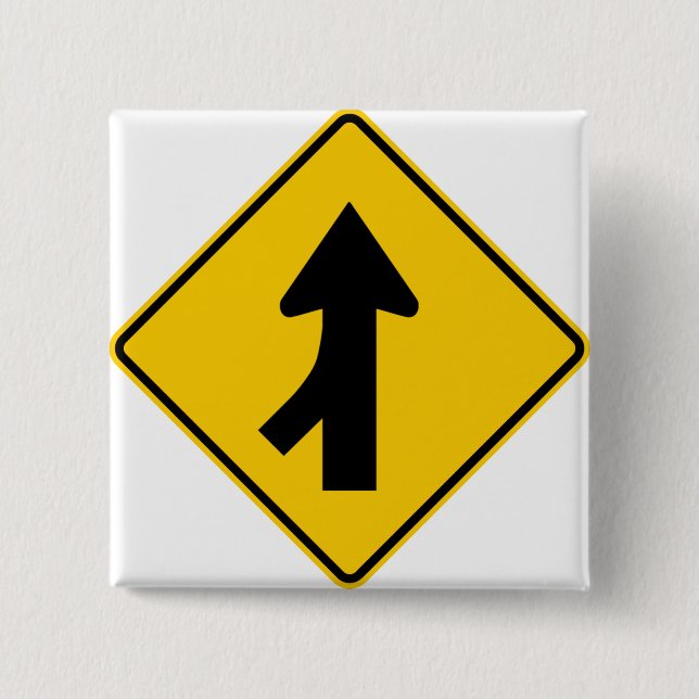 Merging Traffic Highway Sign (Left) 2 Inch Square Button (Front)