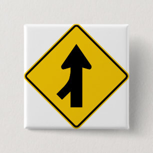 Merging Traffic Highway Sign (Left) 2 Inch Square Button