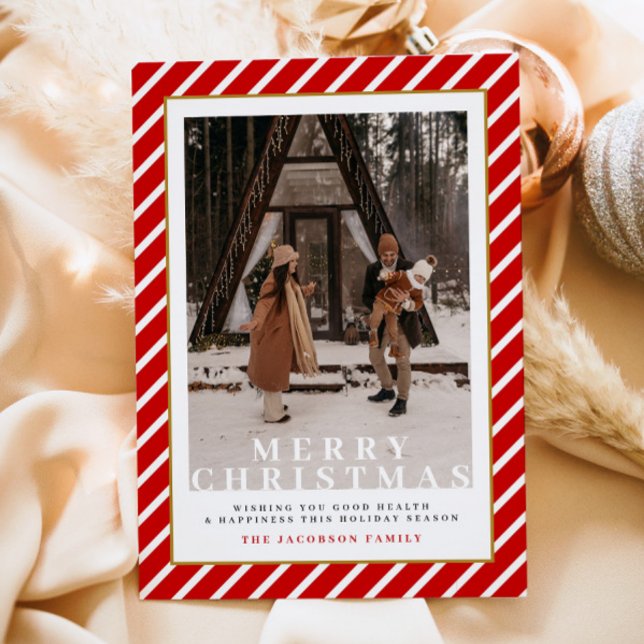 MERI Festive Red Stripes Photo Christmas Card (Creator Uploaded)