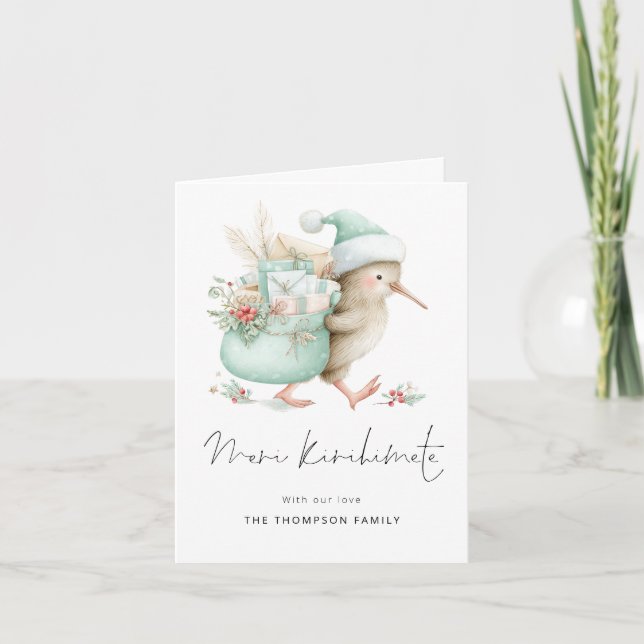 Meri Kirihimete Kiwi folded NZ Christmas Holiday Card (Front)