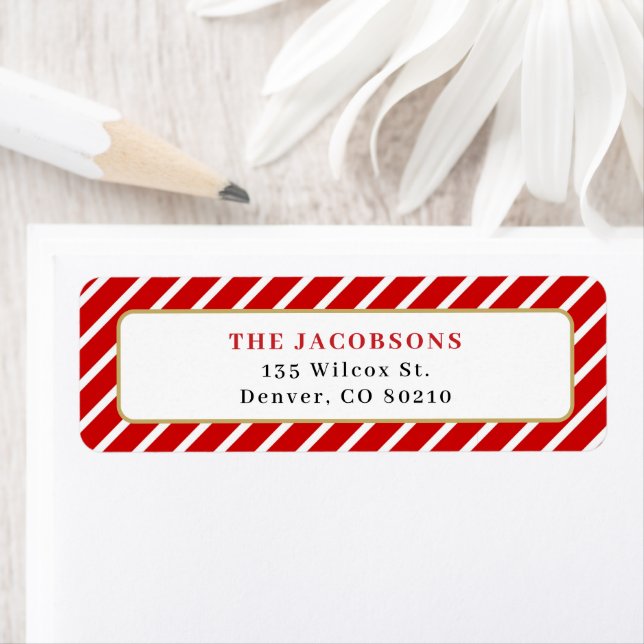 MERI Red White Strip Gold Christmas Adresse de ret (En situation)