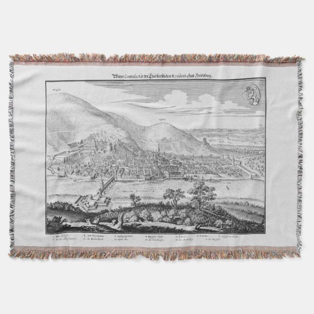 MERIAN: Heidelberg Castle and Old City (1620) Throw Blanket (Front)
