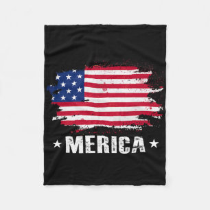 Merica 4th Of July American Flag Patriotic Fleece Blanket