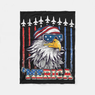 Merica 4th Of July Eagle Mullet Usa Flag Patriotic Fleece Blanket