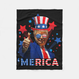 Merica 4th Of July Fireworks Funny Trump Independe Fleece Blanket
