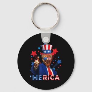 Merica 4th Of July Fireworks Funny Trump Independe Keychain