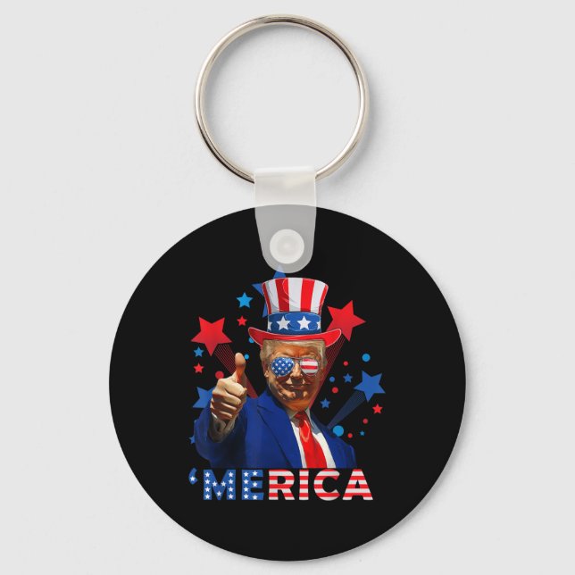 Merica 4th Of July Fireworks Funny Trump Independe Keychain (Front)