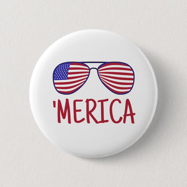 'Merica 4th Of July Glasses  2 Inch Round Button (Front)