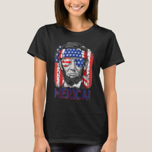 Merica Abe Lincoln 4th Of July Men American Flag M T-Shirt
