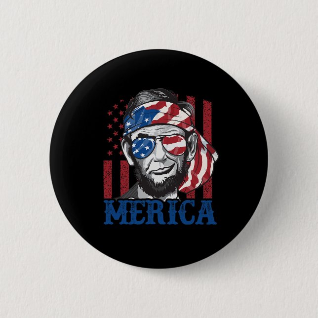 Merica Abraham Lincoln 4th Of July Shirt Men Ameri 2 Inch Round Button (Front)