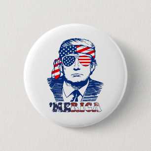 Merica America Happy 4th Of July Trump American Fl 2 Inch Round Button